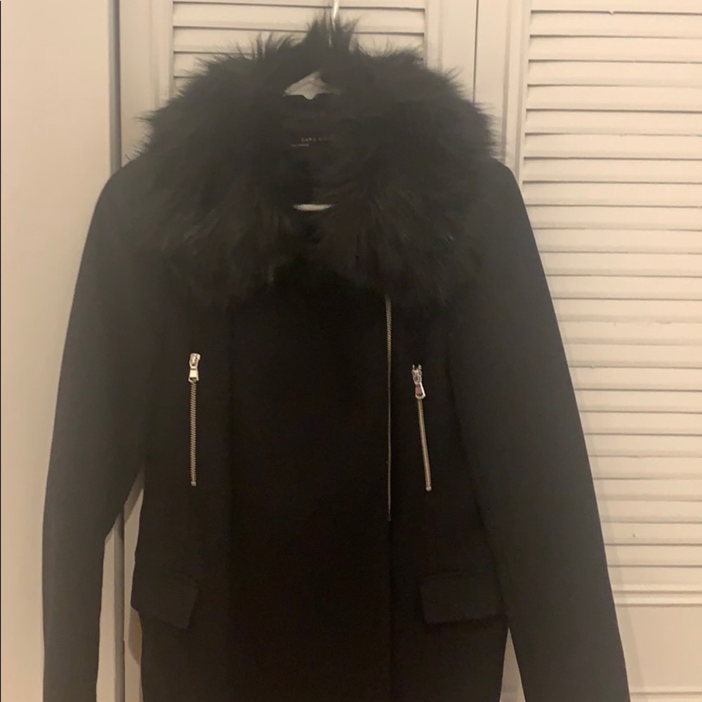 Zara black wool biker coat